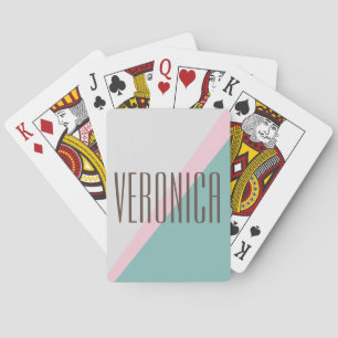 Niedliches Aqua Pink Geometric Personalisiert Name Spielkarten