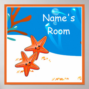 Niedliches Aqua Starfish Custom Kids Room Poster