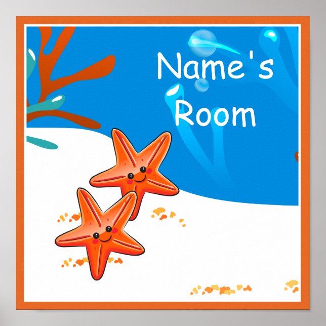 Niedliches Aqua Starfish Custom Kids Room Poster (Vorne)