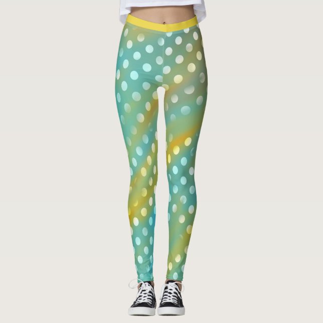 Niedliches Aqua und gelbe Leggings mit weißen Punk (Vorderseite)