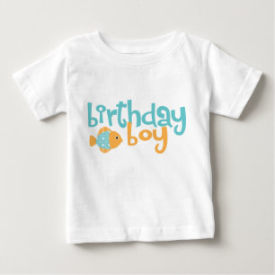 Niedliches Aqua und Orange Fisch Geburtstagskinder Baby T-shirt