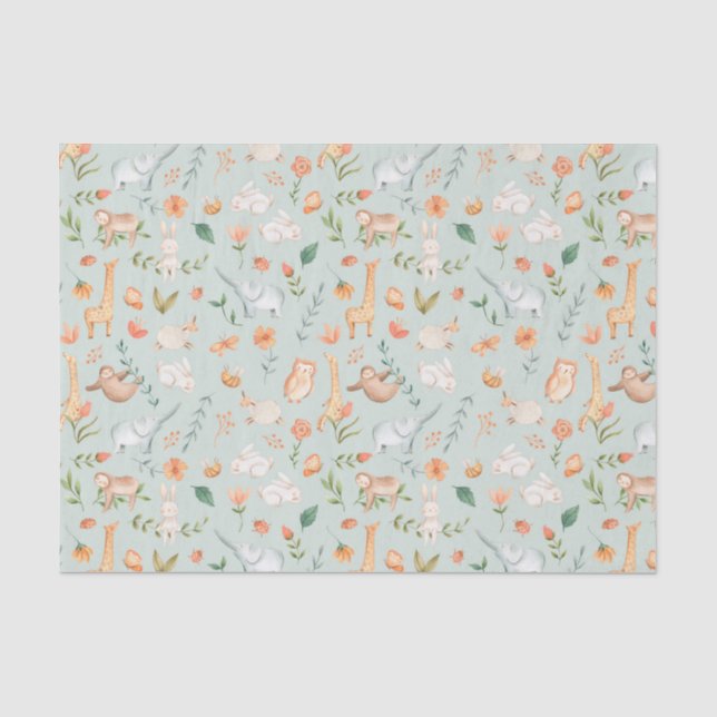 Niedliches Aquamarines Baby Animal Pasttern Muster Seidenpapier (Vorderseite)