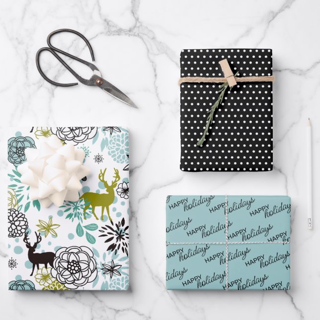 Niedliches Aquamarines blaugrünes Blumenmuster und Geschenkpapier Set (Vorderseite)