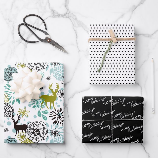 Niedliches Aquamarines blaugrünes Blumenmuster und Geschenkpapier Set (Vorderseite)