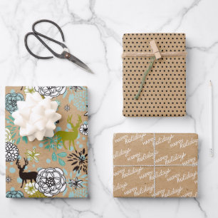 Niedliches Aquamarines blaugrünes Blumenmuster und Geschenkpapier Set