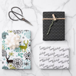 Niedliches Aquamarines blaugrünes Blumenmuster und Geschenkpapier Set