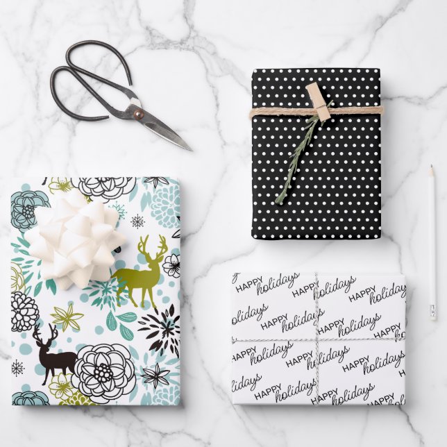 Niedliches Aquamarines blaugrünes Blumenmuster und Geschenkpapier Set (Vorderseite)