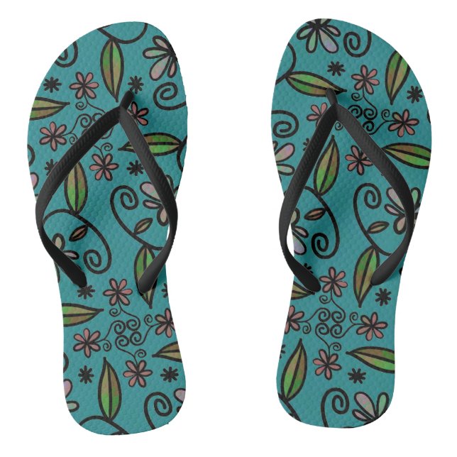 Niedliches Aquamarines Blumenmuster Flip Flops (Fußbett)