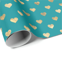 Niedliches Aquamarines Gold Hearts Musterpapier