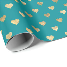 Niedliches Aquamarines Gold Hearts Musterpapier Geschenkpapier
