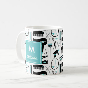 Niedliches Aquamarines Schwarzes Haar-Stylist-Mono Kaffeetasse