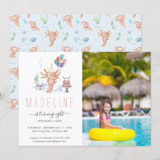 Niedliches Aquarell Axolotl Geburtstagsparty Foto  Einladung