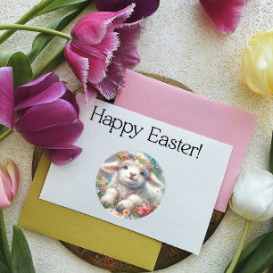Niedliches Aquarell-Blumenkronen-Lamm Ostern Runder Aufkleber