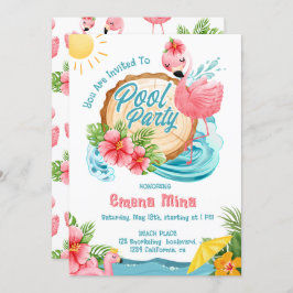 niedliches Aquarell Rosa Flamingo Pool Party Einladung