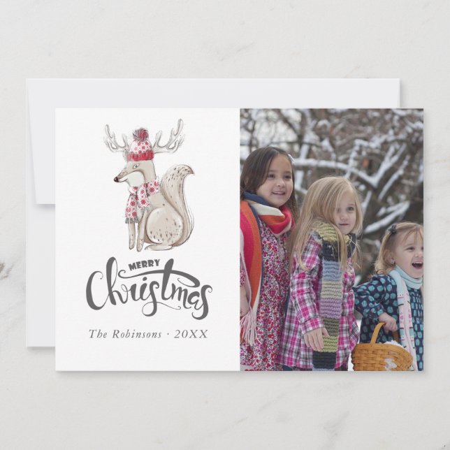 Niedliches Aquarell Winter Fox Foto Feiertagskarte (Vorderseite)