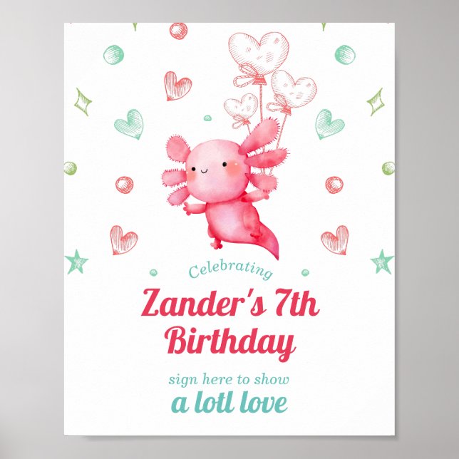 Niedliches Aquarellbaby Axolotl Geburtstagsuntersc Poster (Vorne)