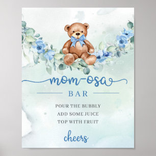 Niedliches Aquarellbaby trägt blaue Blüten Mama-Os Poster