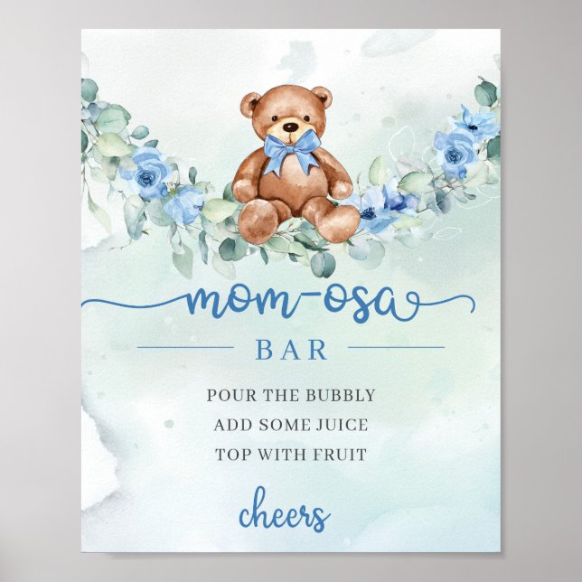 Niedliches Aquarellbaby trägt blaue Blüten Mama-Os Poster (Vorne)