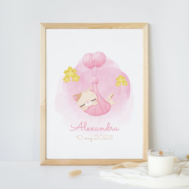 Niedliches Aquarellbad Schlafen Kitten Pink Kinder Poster (Von Creator hochgeladen)