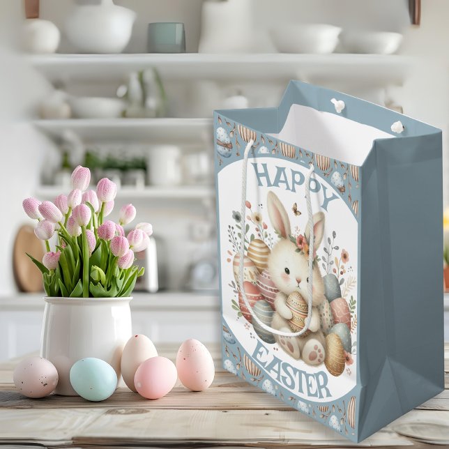 Niedliches Aquarellbär Ostern individuell anpassba Mittlere Geschenktüte (Cute watercolor Bunny Easter customizable Medium Gift Bag)