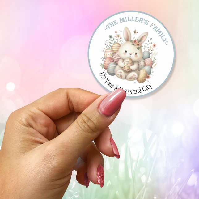 Niedliches Aquarellbär Ostern individuell anpassba Runder Aufkleber (Cute watercolor Bunny Easter customizable Classic Round Sticker)