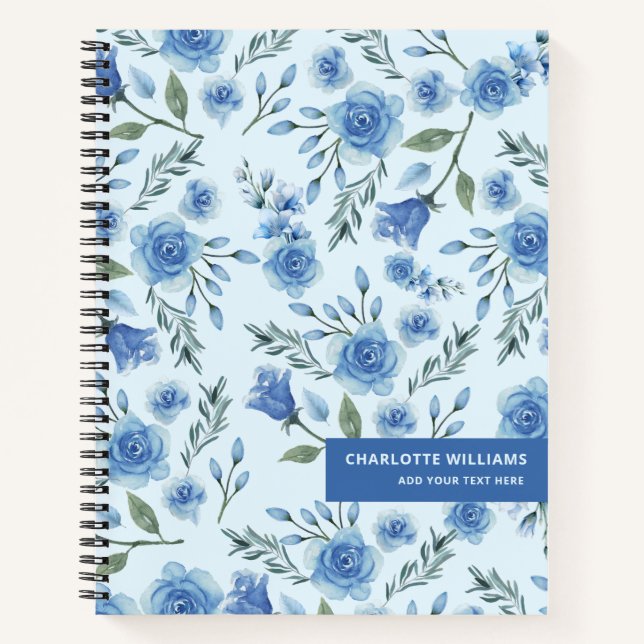 Niedliches Aquarellblau-Blumenmuster Notizbuch (Vorderseite)