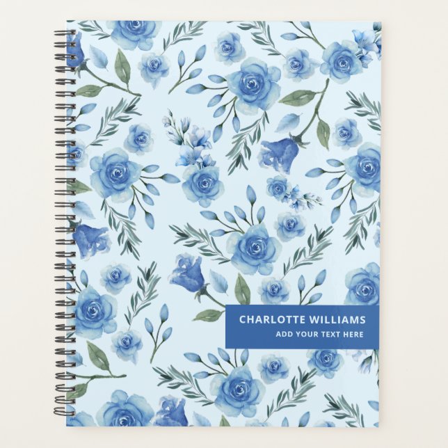 Niedliches Aquarellblau-Blumenmuster Planer (Vorderseite)