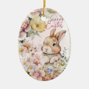 Niedliches Aquarellbunny   Frühlingsblumen   Foto  Keramik Ornament