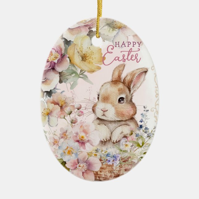 Niedliches Aquarellbunny | Frühlingsblumen | Foto  Keramik Ornament (Vorne)
