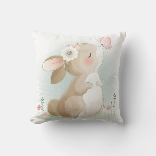 Niedliches Aquarellbunny Kissen (Vorderseite)