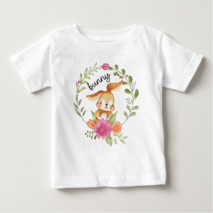 Niedliches Aquarellbunny und Blumenkranz Ostern Baby T-shirt