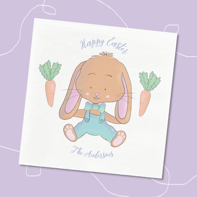 Niedliches Aquarellfarben Ostern Papier Napkin Serviette (Cute watercolor bunny Easter paper napkin .)