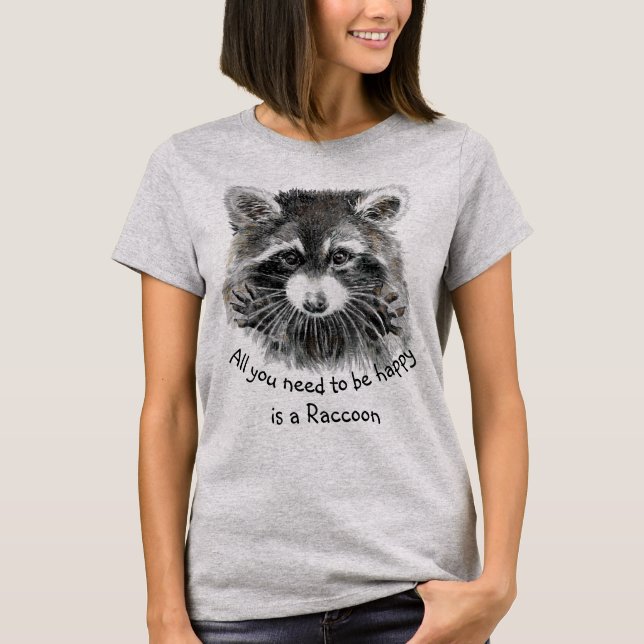 Niedliches Aquarellfarben-Raccoon Wählen Sie Happy T-Shirt (Vorderseite)
