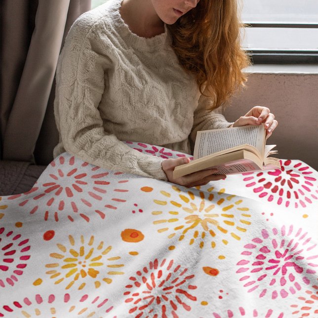 Niedliches Aquarellfeuerwerk in Gelb und Orange Fleecedecke (Von Creator hochgeladen)