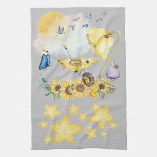 Niedliches Aquarellgelb auf grau Geschirrtuch