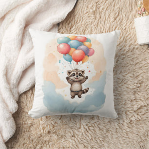Niedliches Aquarellon Raccoon Farbige Balloons Kin Kissen