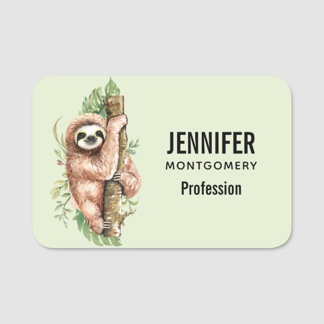 Niedliches Aquarellwasser und tropische Blätter Namensschild (Vorderseite)