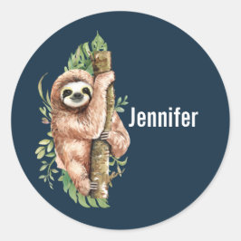 Niedliches Aquarellwasser und tropische Blätter Runder Aufkleber