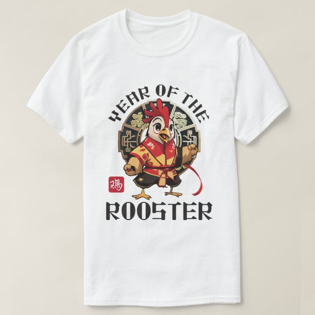 Niedliches asiatisches Rooster Zodiac Lunar Neues  T-Shirt (Design vorne)