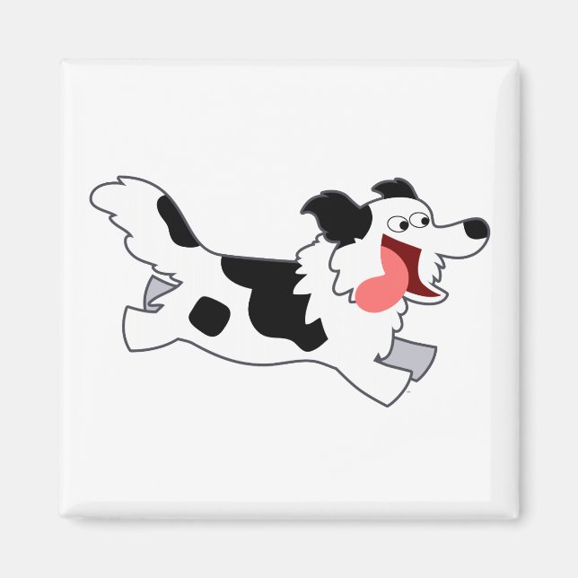 Niedliches Ausführen von Cartoon Border Collie Mag Magnet (Vorne)