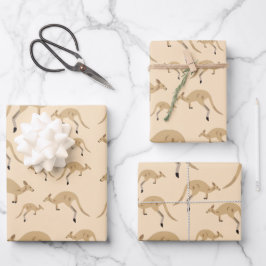 Niedliches australisches Kangaroo-Muster Geschenkpapier Set