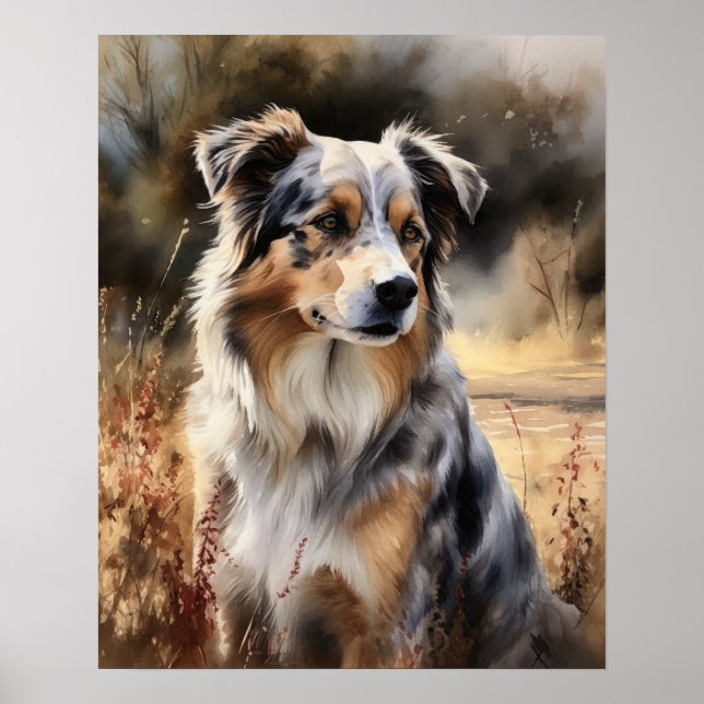 Niedliches australisches Shepherd Dog Art Print Po Poster (Vorne)