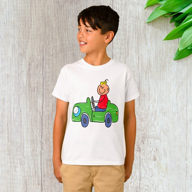Niedliches Autofahren mit grünem Auto Kindervorfüh T-Shirt (Von Creator hochgeladen)