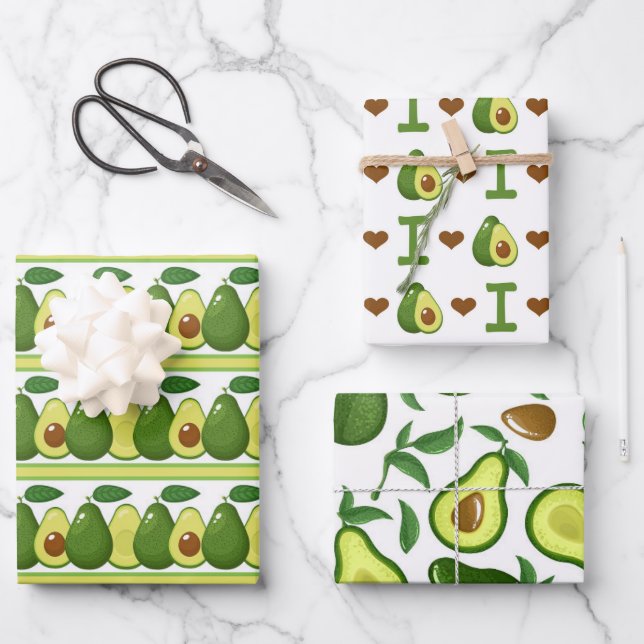 niedliches Avocadomuster-Party Geschenkpapier Set (Vorderseite)