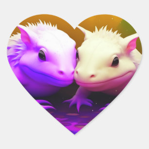 Niedliches Axolotl Couple Cuddling in Liebe KI Art Herz-Aufkleber