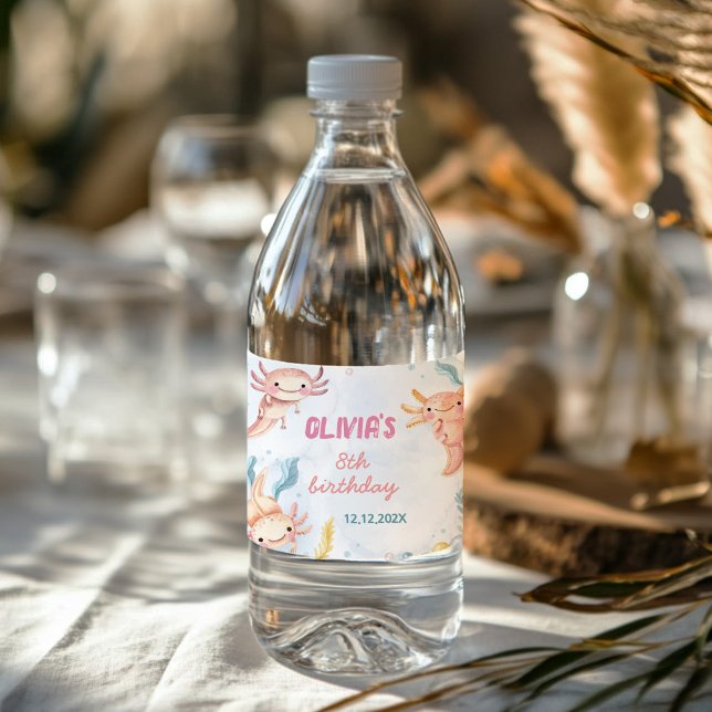 Niedliches Axolotl Girl Geburtstagswasser-Flasche Wasserflaschenetikett (Von Creator hochgeladen)