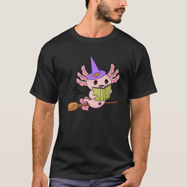 Niedliches Axolotl Halloween , Axolotl Hexengießsp T-Shirt (Vorderseite)
