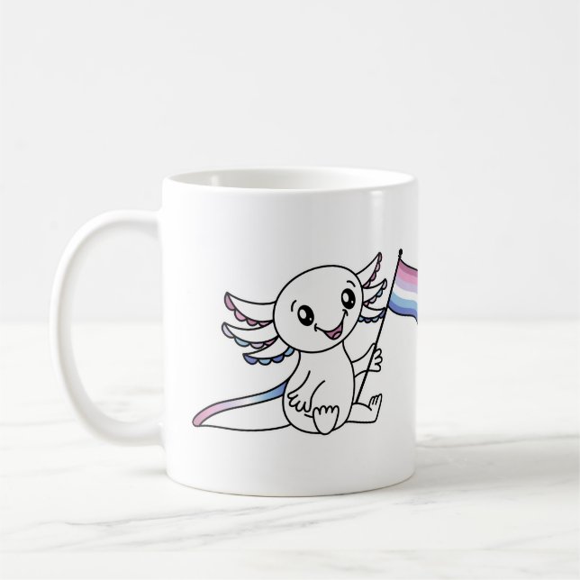Niedliches Axolotl mit Bigender-Pride-Flag LGBTQ+ Kaffeetasse (Links)