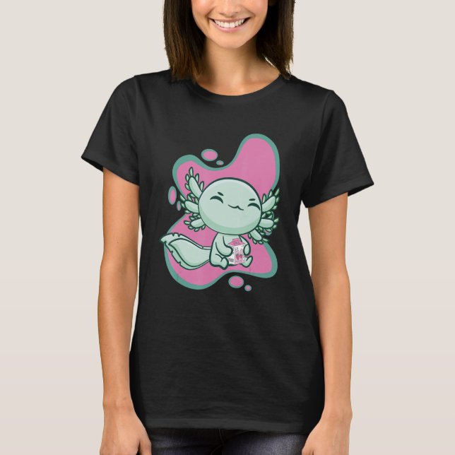 Niedliches Axolotl mit Erdbeermilch und Bubble Tee (Vorderseite)