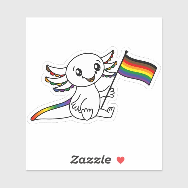 Niedliches Axolotl mit POC-Rainbow-Pride-Flag LGBT Aufkleber (Blatt)